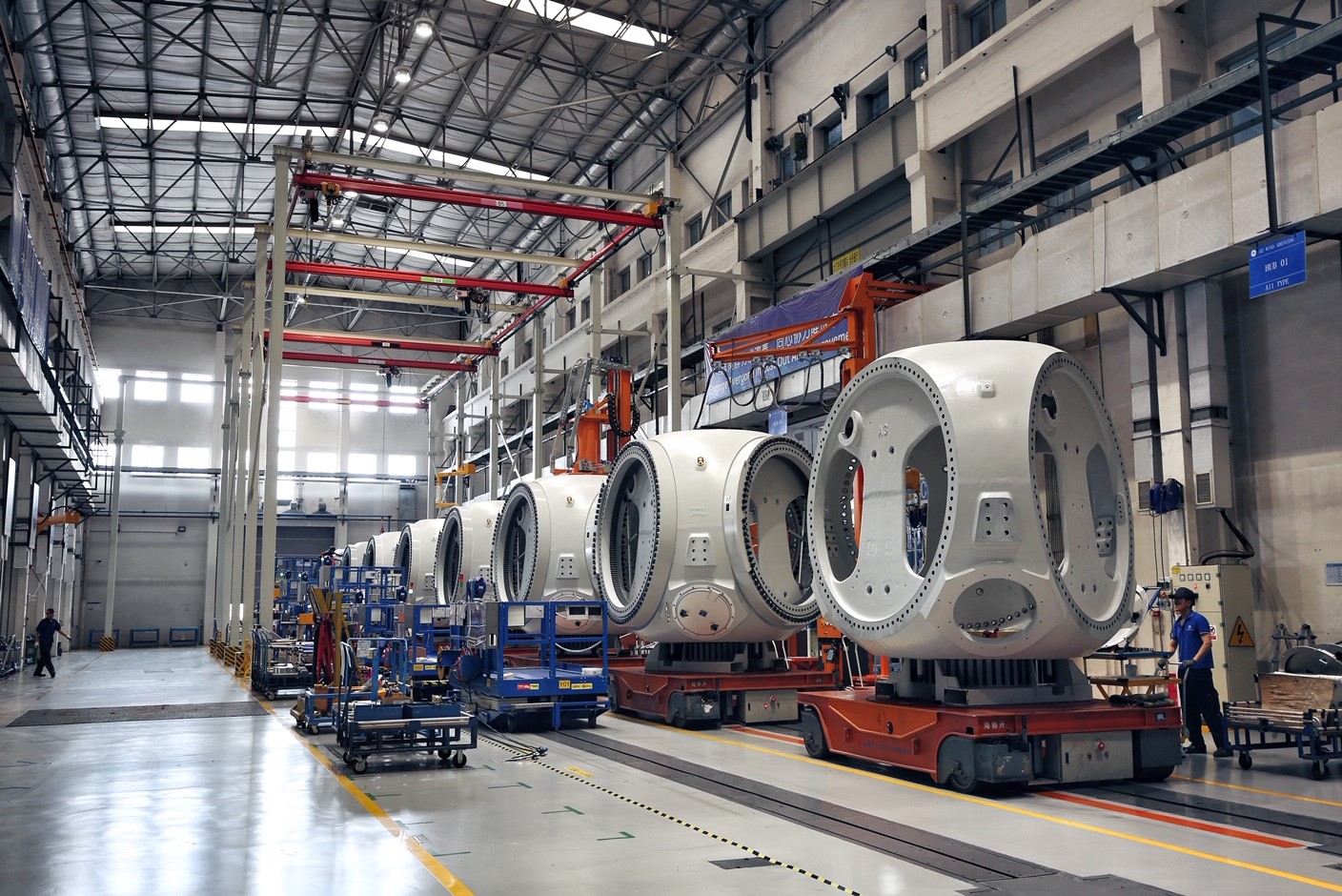 GE沈阳工厂内的HUB轮毂生产线，轮毂是风电机组的核心设备